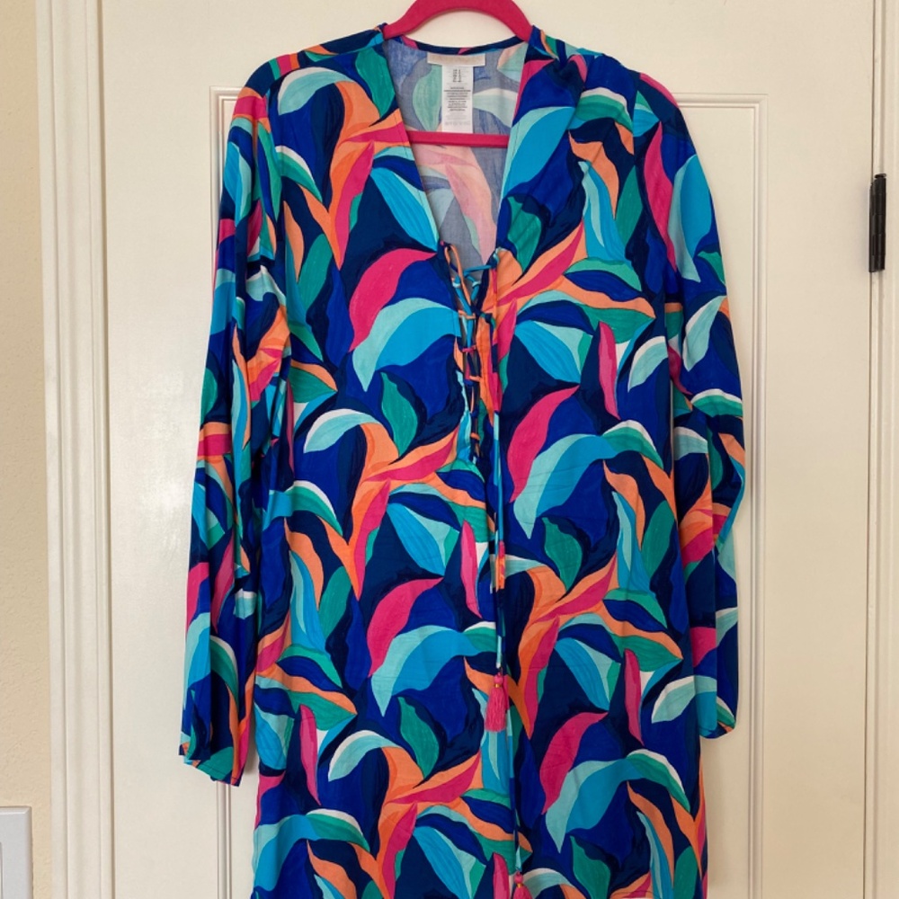 Lace up V neck tunic cover up